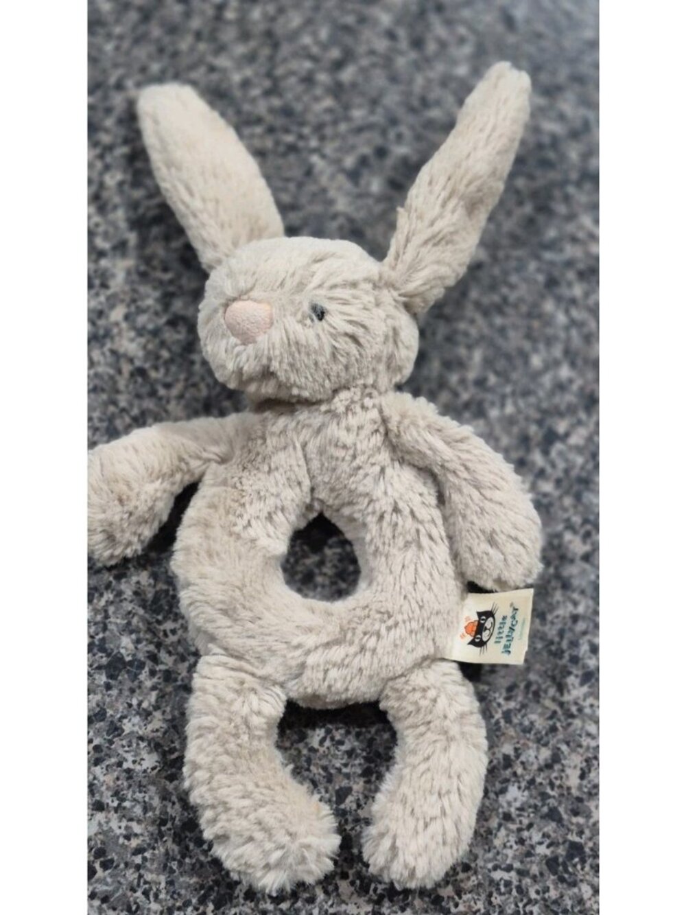 Jellycat Bashful Bunny Ring Rattle Beige Plush Grabber Baby Toy 9"